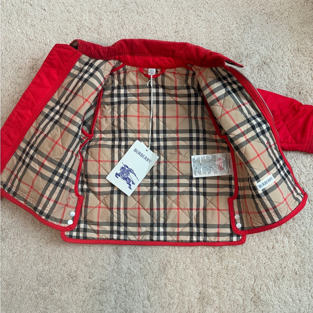 Burberry NWT Infant Baby Kids Otis Corduroy Collar Quilted Jacket Red Size 18 Mo - Picture 5 of 11
